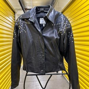 Vintage Claude Montana Pour Ideal Cuir Lamb Leather  Studded Crop Jacket